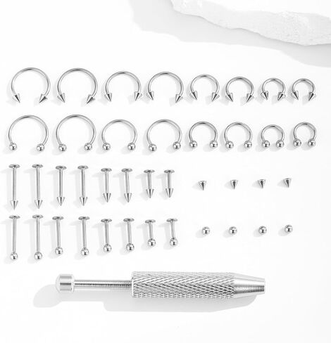 32PCS Lip Piercing Jewelry Set - Lip Rings, Horseshoe Nose Ring for Labret/Snake Bite/Septum, Cartilage Conch Tragus Helix in Kuwait
