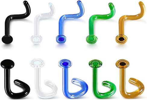 10Pcs Glass Clear Nose Studs Screw for Work,Surgery, 18g/16g Glass Nose Piercing Retainer for Sport, MRIs, CT, Hypoallergenic Flat Top Invisible Nose Rings Studs in Kuwait