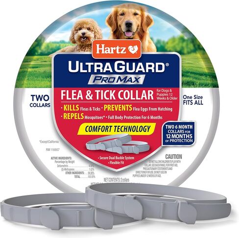 Hartz UltraGuard ProMax Flea & Tick Collar for Dogs I 12 Months Protection I Soft & Comfortable Flea & Tick Prevention I 2 Pack,Gray in Kuwait