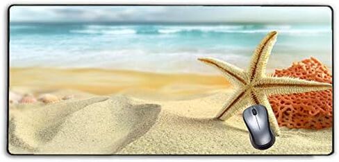 Stitched Edges Large Gaming Mouse Pad,Extended Mousepad with Non-Slip Rubber Base for Laptop Desktop Computer Keyboard Mat - Sea Beach Starfish in Saudi Arabia