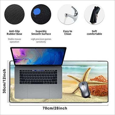 Stitched Edges Large Gaming Mouse Pad,Extended Mousepad with Non-Slip Rubber Base for Laptop Desktop Computer Keyboard Mat - Sea Beach Starfish in Saudi Arabia