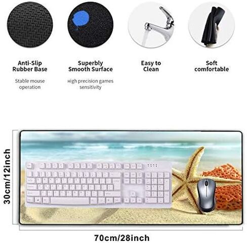 Stitched Edges Large Gaming Mouse Pad,Extended Mousepad with Non-Slip Rubber Base for Laptop Desktop Computer Keyboard Mat - Sea Beach Starfish in Saudi Arabia