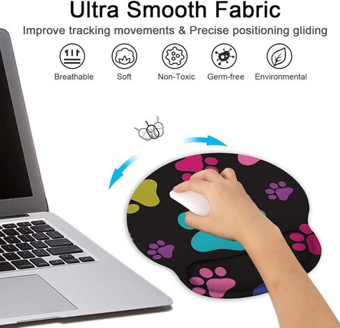 Ergonomic Mouse Pad with Gel Wrist Rest Support, Non Slip PU Base Mouse Pad Wrist Rest for Computer, Laptop, Home Office Gaming, Easy Typing & Pain Relief Colorful Dog Footprints + Cup Coaster in Kuwait