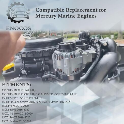 8M0062515 12V 55A Alternator Compatible with Mercury Marine 135.0HP, 150.0HP, 150.0HP ProXS, 150.0HP SeaPro Engines, 4-Groove Pulley 64mm OD, Replace# 8M0057693 8M0065239 in Kuwait