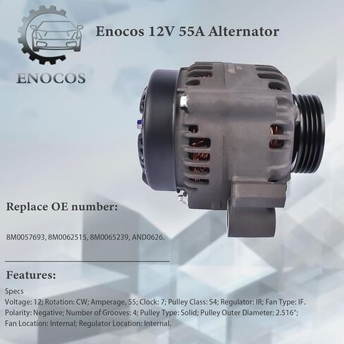 8M0062515 12V 55A Alternator Compatible with Mercury Marine 135.0HP, 150.0HP, 150.0HP ProXS, 150.0HP SeaPro Engines, 4-Groove Pulley 64mm OD, Replace# 8M0057693 8M0065239 in Kuwait