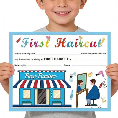 25Pcs First Haircut Certificate 8 x 10inch Boy Girl Kids Baby Boy Girl Best Barber Award of Hair Cutting Milestone Marker Keepsake Certificate of Recognition in Kuwait