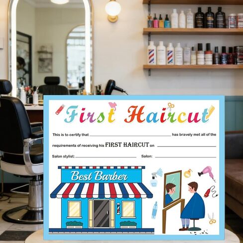 25Pcs First Haircut Certificate 8 x 10inch Boy Girl Kids Baby Boy Girl Best Barber Award of Hair Cutting Milestone Marker Keepsake Certificate of Recognition in Kuwait