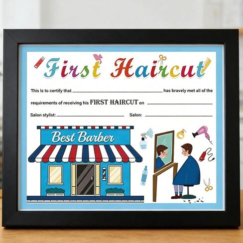25Pcs First Haircut Certificate 8 x 10inch Boy Girl Kids Baby Boy Girl Best Barber Award of Hair Cutting Milestone Marker Keepsake Certificate of Recognition in Kuwait