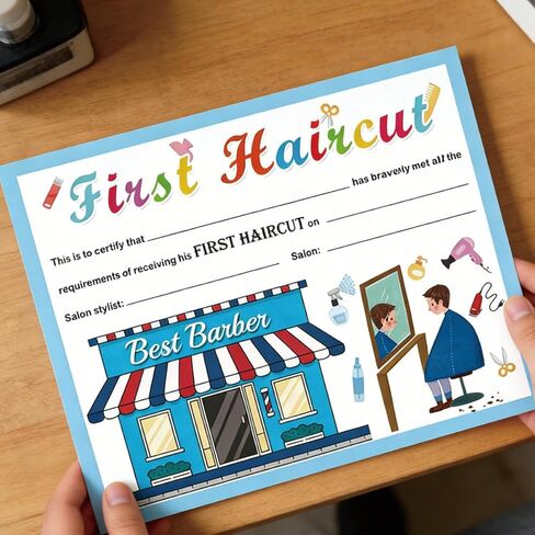 25Pcs First Haircut Certificate 8 x 10inch Boy Girl Kids Baby Boy Girl Best Barber Award of Hair Cutting Milestone Marker Keepsake Certificate of Recognition in Kuwait