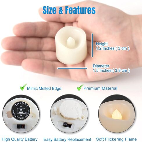 CANDLE IDEA 24 PCS LED Flameless Flickering Tea Lights Votive Candle Battery Operated/Electric Flicker LED Tealight Bulk Fake Candles for Halloween Christmas Wedding Party Decorations (Warm White) in Saudi Arabia