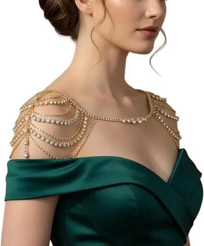 Sexy Multi-layered Rhinestone Tassel Shoulder Chain Jewelry Gold Crystal Body Chain Festival Rave Wedding Shoulder Jewelry for Women Festival Outfit in Kuwait