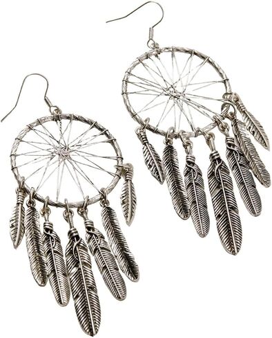 Shyanne Women's Wild Soul Dreamcatcher Fringe Hoop Earrings Silver One Size in Kuwait