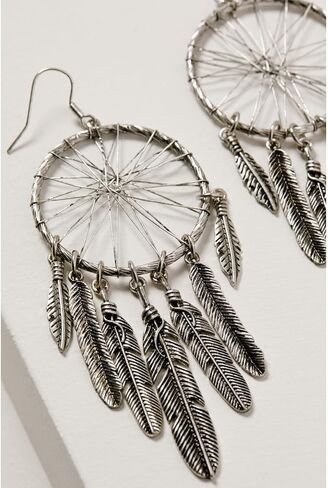 Shyanne Women's Wild Soul Dreamcatcher Fringe Hoop Earrings Silver One Size in Kuwait