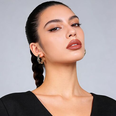 14K Gold Plated Mariner Link Hoop Earrings for Women - Black Enamel Chunky Chain C-Hoops, Hypoallergenic Trendy Gold Statement Jewelry Gift in Kuwait