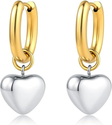 أقراط على شكل قلب معدني مضادة للحساسية للنساء، أقراط دائرية عتيقة من الفولاذ المقاوم للصدأ مطلية بالذهب عيار 18 قيراطًا من الذهب والفضة، مجوهرات بسيطة خفيفة الوزن، هدايا عيد الفصح لها in Kuwait