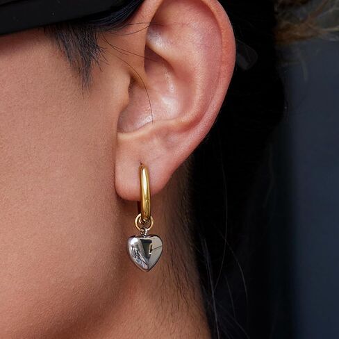 أقراط على شكل قلب معدني مضادة للحساسية للنساء، أقراط دائرية عتيقة من الفولاذ المقاوم للصدأ مطلية بالذهب عيار 18 قيراطًا من الذهب والفضة، مجوهرات بسيطة خفيفة الوزن، هدايا عيد الفصح لها in Kuwait