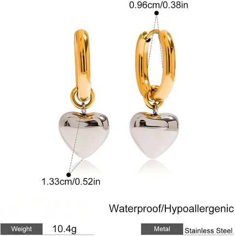 أقراط على شكل قلب معدني مضادة للحساسية للنساء، أقراط دائرية عتيقة من الفولاذ المقاوم للصدأ مطلية بالذهب عيار 18 قيراطًا من الذهب والفضة، مجوهرات بسيطة خفيفة الوزن، هدايا عيد الفصح لها in Kuwait