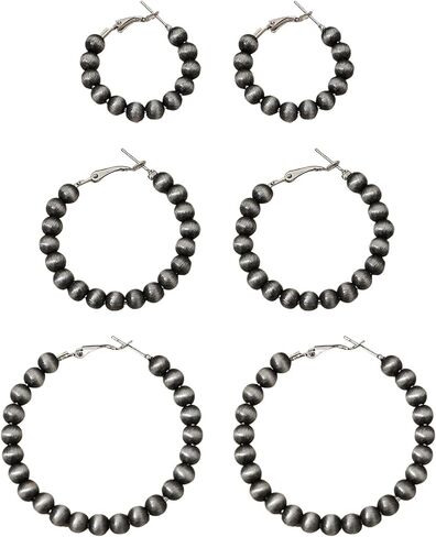 3 Pairs Navajo Hoop Pearl Earrings,Western Jewelry for Women,Cowgirl Vintage Beaded Pearl Earrings,Western Hoop Earrings for Cowgirl,Jewelry Gift for Women in Kuwait