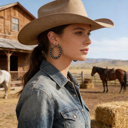 3 Pairs Navajo Hoop Pearl Earrings,Western Jewelry for Women,Cowgirl Vintage Beaded Pearl Earrings,Western Hoop Earrings for Cowgirl,Jewelry Gift for Women in Kuwait