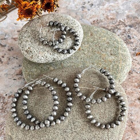 3 Pairs Navajo Hoop Pearl Earrings,Western Jewelry for Women,Cowgirl Vintage Beaded Pearl Earrings,Western Hoop Earrings for Cowgirl,Jewelry Gift for Women in Kuwait