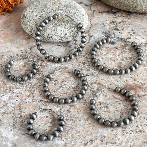 3 Pairs Navajo Hoop Pearl Earrings,Western Jewelry for Women,Cowgirl Vintage Beaded Pearl Earrings,Western Hoop Earrings for Cowgirl,Jewelry Gift for Women in Kuwait