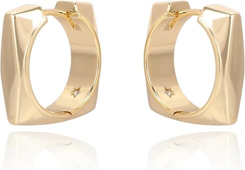 Chunky Gold Hoop Earrings For Women | 18K Gold Plated | Sterling Silver Post | Gold Square Hoop Earrings For Women | Gift For Her in Kuwait