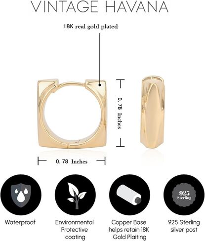 Chunky Gold Hoop Earrings For Women | 18K Gold Plated | Sterling Silver Post | Gold Square Hoop Earrings For Women | Gift For Her in Kuwait