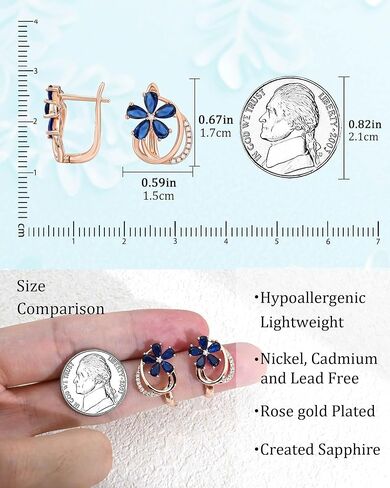 Hypoallergenic Blue Sapphire Flower Hoop Earrings for Women | Rose Gold Plated Floral Jewelry | Flower Navy Blue Birthstone-Like Earrings for Weddings, Sensitive Ears & Daily Luxury in Kuwait