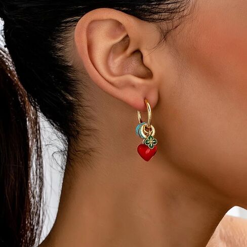 Red Heart Earrings for Women Gold heart charms Hoop Stud Dangle Candy Pearl Jewelry Valentines Day Outfit Women Friendship Gifts in Saudi Arabia