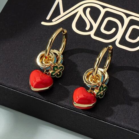 Red Heart Earrings for Women Gold heart charms Hoop Stud Dangle Candy Pearl Jewelry Valentines Day Outfit Women Friendship Gifts in Saudi Arabia