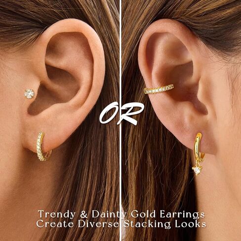 adoyi الذهب هوب الأقراط للنساء الأقراط الفولاذ الجراحية شقة الظهر ترصيع الأطواق الصغيرة للآذان الحساسة هيبوالرجينيك 14k الذهب مطلي القرط الغضروف لهدايا المجوهرات خفيفة الوزن in Kuwait