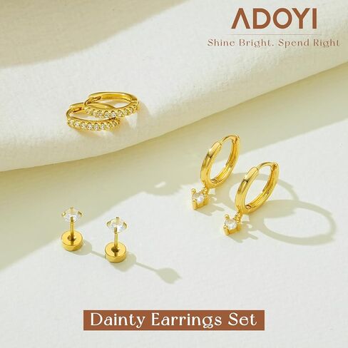 adoyi الذهب هوب الأقراط للنساء الأقراط الفولاذ الجراحية شقة الظهر ترصيع الأطواق الصغيرة للآذان الحساسة هيبوالرجينيك 14k الذهب مطلي القرط الغضروف لهدايا المجوهرات خفيفة الوزن in Kuwait