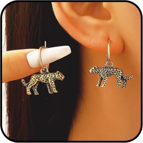 Gold Leopard Dangle Earrings for Women, Vintage Animal Hoop Earring Wild Leopard Natural Statement Drop Trendy Safari Style Jewelry Gift in Kuwait