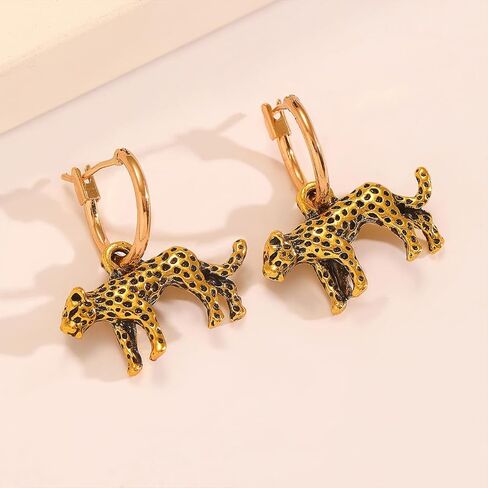 Gold Leopard Dangle Earrings for Women, Vintage Animal Hoop Earring Wild Leopard Natural Statement Drop Trendy Safari Style Jewelry Gift in Kuwait