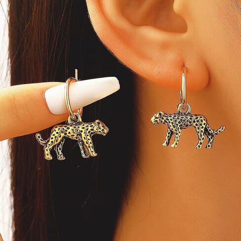 Gold Leopard Dangle Earrings for Women, Vintage Animal Hoop Earring Wild Leopard Natural Statement Drop Trendy Safari Style Jewelry Gift in Saudi Arabia