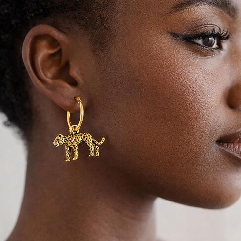 Gold Leopard Dangle Earrings for Women, Vintage Animal Hoop Earring Wild Leopard Natural Statement Drop Trendy Safari Style Jewelry Gift in Kuwait