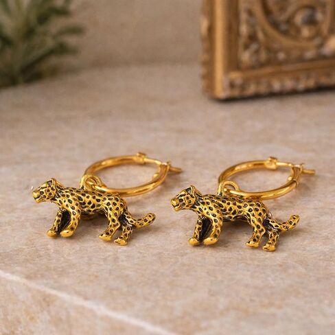 Gold Leopard Dangle Earrings for Women, Vintage Animal Hoop Earring Wild Leopard Natural Statement Drop Trendy Safari Style Jewelry Gift in Kuwait