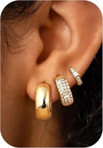 Gold Hoop Earrings Set for Women Trendy 14K Gold Plated Lightweight Small Gold/Silver Hoop Earrings for Women Chunky Open Hoops Earrings for Women Jewelry in Saudi Arabia