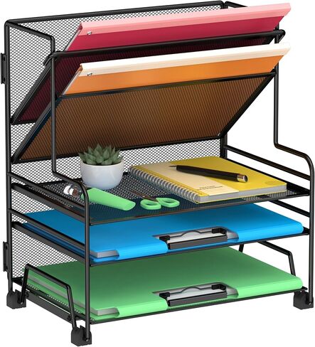 5 Tier Desk Organizer with Handle & Removable Pen Holders, Black in Kuwait
