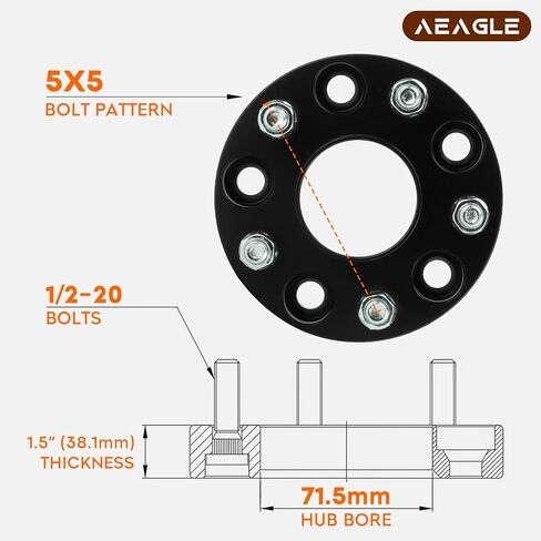 محولات عجلة مركزية Aeagle 5x5، 1.5 بوصة 5x127 مم لـ 2005-2010 Grand Cherokee WK، XX JK JKU، 5 فواصل عجلات مزورة مع 1/2-20 مسامير 71.5 مم تتحمل 4 قطع in Saudi Arabia