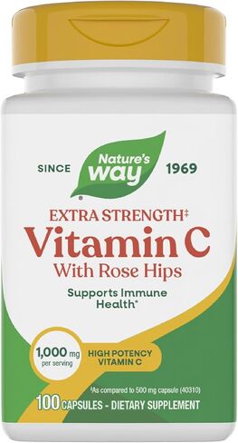 Nature's Way Extra Strength** Vitamin C with Rose Hips, Supports Immune Health*, Collagen Production*, High Potency Vitamin C, 100 Capsules (Packaging May Vary) in Kuwait