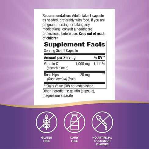 Nature's Way Extra Strength** Vitamin C with Rose Hips, Supports Immune Health*, Collagen Production*, High Potency Vitamin C, 100 Capsules (Packaging May Vary) in Kuwait