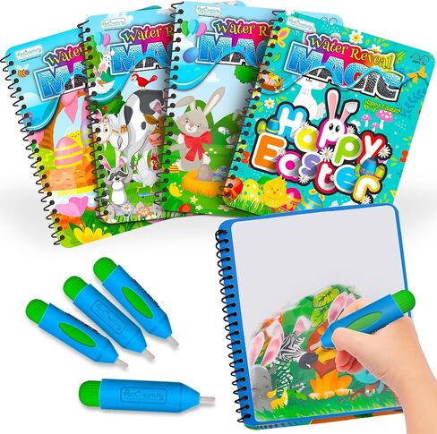 ArtCreativity Easter Magic Water Coloring Books for Toddlers - 4 Pack - Reusable Paint Books with Water Pen for Kids Ages 1 2 3 4 - Mess Free Water Art Books - Stocking Stuffers for Toddlers in Kuwait