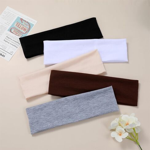 5Pcs Headbands for Women Non Slip, 5 Colors Head Bands for Women's Hair. Soft Cotton Cloth Stretchy Thick Headbands for Running, Yoga, and Exercise in Saudi Arabia