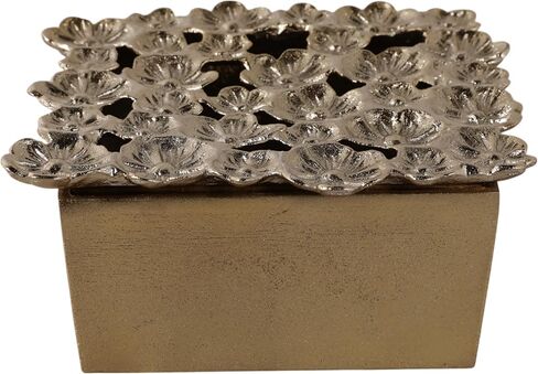 Decorative Box with Lid for Home Decor – Sculptural Jewelry Box and Storage Organizer with Textured Flower Accent for Keepsakes – Perfect Accent for Entryway, Shelf, or Coffee Table – 4" Gold in Kuwait