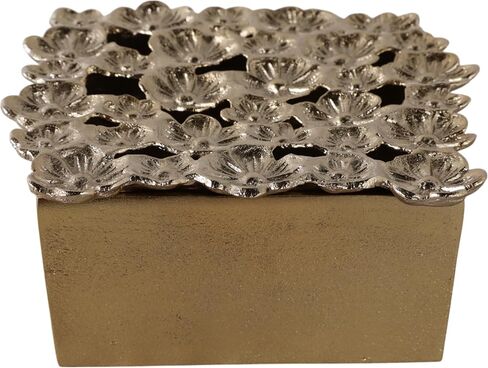 Decorative Box with Lid for Home Decor – Sculptural Jewelry Box and Storage Organizer with Textured Flower Accent for Keepsakes – Perfect Accent for Entryway, Shelf, or Coffee Table – 4" Gold in Kuwait