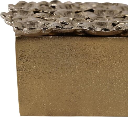 Decorative Box with Lid for Home Decor – Sculptural Jewelry Box and Storage Organizer with Textured Flower Accent for Keepsakes – Perfect Accent for Entryway, Shelf, or Coffee Table – 4" Gold in Kuwait