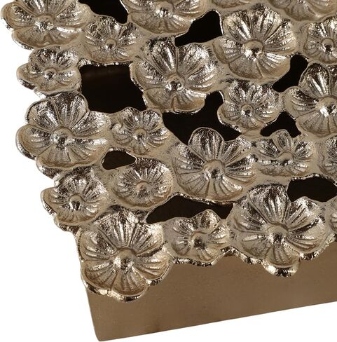 Decorative Box with Lid for Home Decor – Sculptural Jewelry Box and Storage Organizer with Textured Flower Accent for Keepsakes – Perfect Accent for Entryway, Shelf, or Coffee Table – 4" Gold in Kuwait