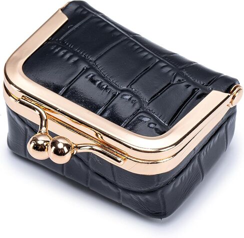 Travel Jewelry Organizer Case, Black Crocodile Pattern Faux Leather, Small Portable Jewelry Box with Kiss Lock Clasp, Rectangular Jewelry Roll for Women, 4 Compartments (Light purple, S) in Saudi Arabia