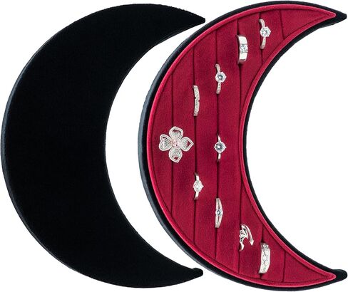 علبة منظم حلقات متعددة مخملية، صينية عرض على شكل هلال وقمر، صندوق مجوهرات، حامل أقراط لحفلات الزفاف، عيد الميلاد، عيد الميلاد (أسود وأحمر) in Kuwait